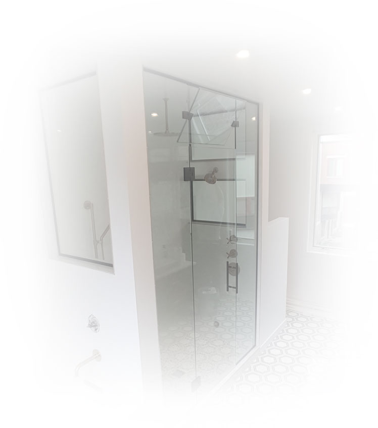Standing shower with inset window.